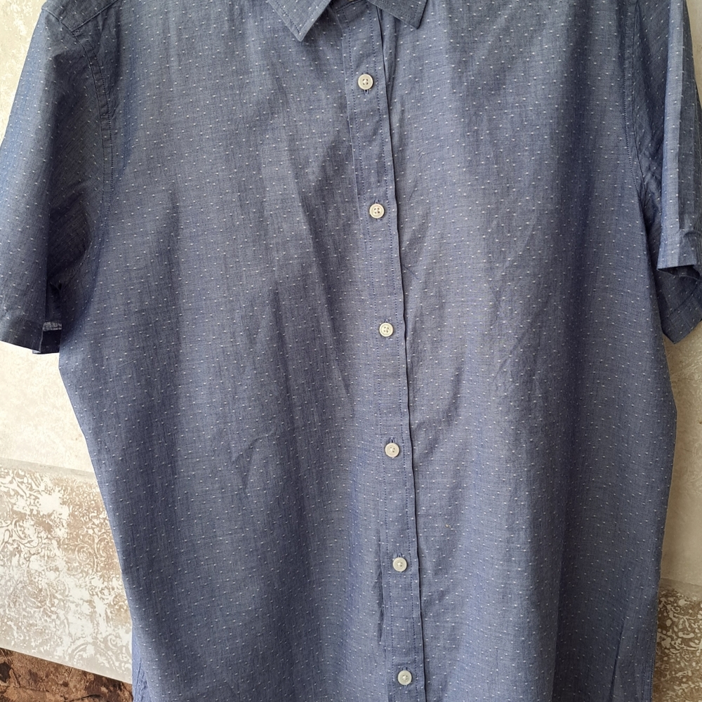 Mens Michael Kors Blue Dotted short sleeve shirt Classic Fit XL